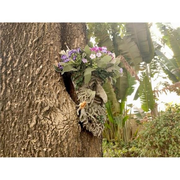 Old Man Tree Face Decor Sculpture Flower Planter Pot by Waterproof Resin - Picture 4 of 8